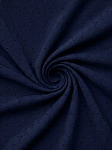 Navy blue floral eyelet Schiffli Embroidered Fabric