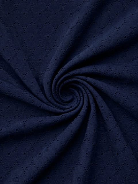 Navy blue floral eyelet Schiffli Embroidered Fabric