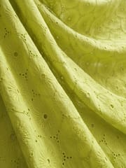 Mustard floral eyelet Schiffli Embroidered Fabric