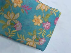 Sky Blue Floral Linen Organza Fabric