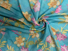 Sky Blue Floral Linen Organza Fabric