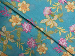 Sky Blue Floral Linen Organza Fabric