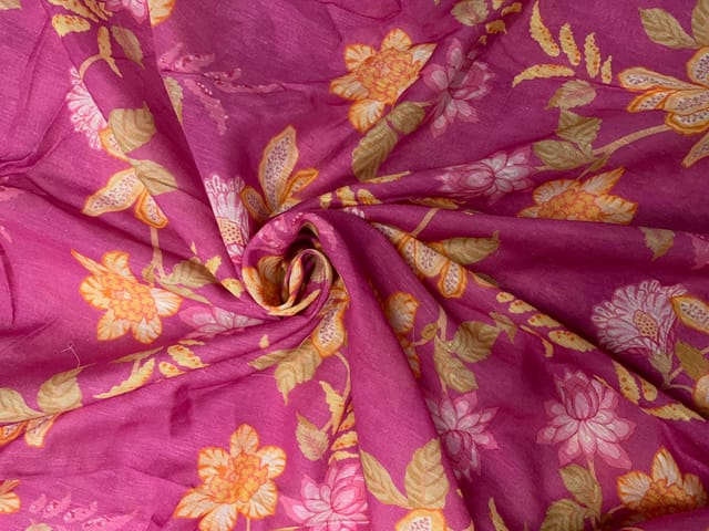 Pink Floral Linen Organza Fabric