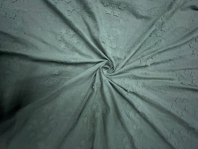 Pista Green Floral 3D Cotton Embroidery Fabric