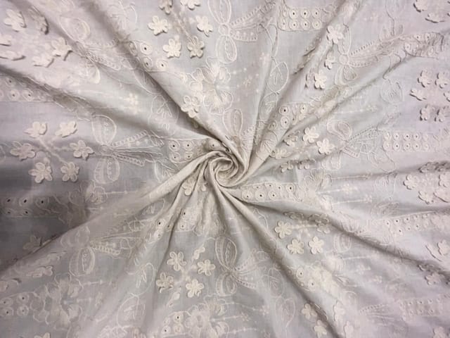 Beige Floral 3D Cotton Embroidery Fabric