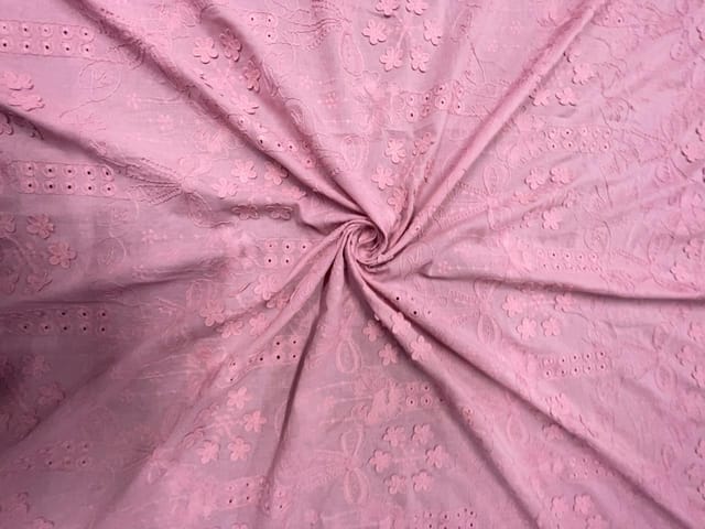 Light Pink Floral 3D Cotton Embroidery Fabric