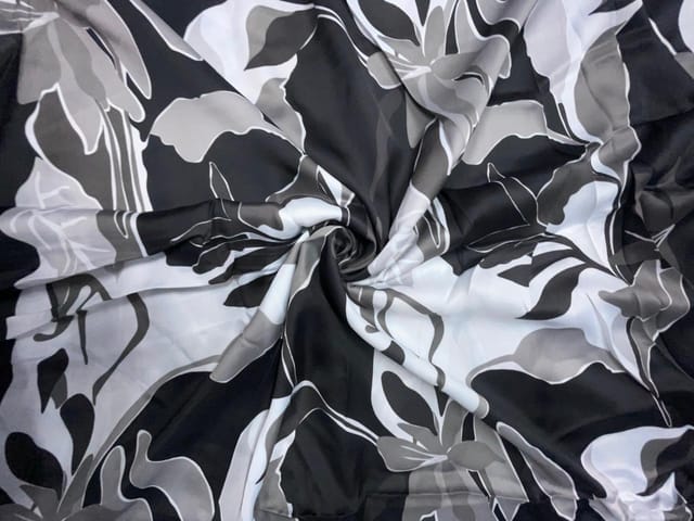 Black Floral Georgette Satin Fabric
