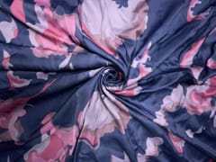 Grey Floral Georgette Satin Fabric
