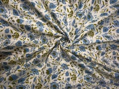 Blue Floral Cotton Slub Fabric