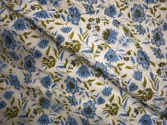 Blue Floral Cotton Slub Fabric