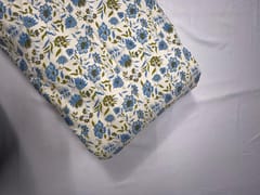 Blue Floral Cotton Slub Fabric