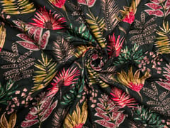 Black Floral Cotton Rayon Fabric