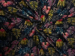 Navy Blue Floral Cotton Rayon Fabric