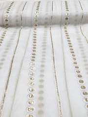 White Dyeable Georgette Fabric With Gold Embellishments