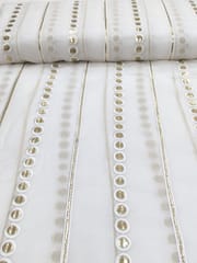 White Dyeable Georgette Fabric With Gold Embellishments