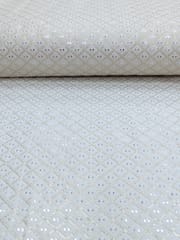 Off- White Dyeable Fabric With Geometric Sequins Embroidery