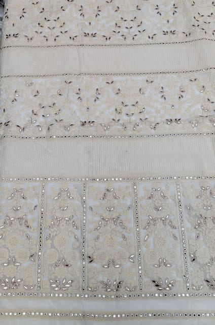 Off-White Dyeable Georgette Fabric With Lakhnavi And Gota Patti Work
