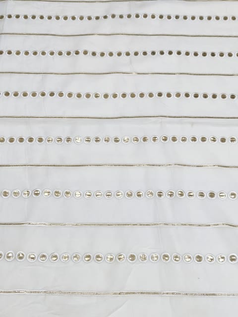 White Dyeable Georgette Fabric With Gold Embellishments