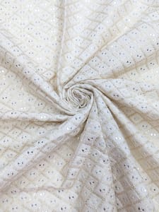 Off- White Dyeable Fabric With Geometric Sequins Embroidery