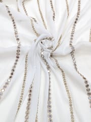 White Dyeable Chiffon Fabric With Mirror & Zari Work