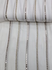 White Dyeable Chiffon Fabric With Mirror & Zari Work