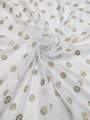 White Dyeable Chiffon Fabric With Floral Work