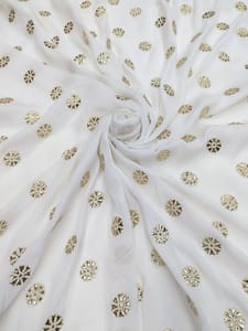 White Dyeable Chiffon Fabric With Floral Work