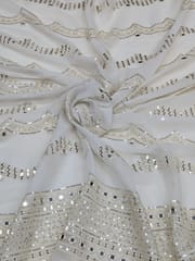 White Dyeable Georgette Fabric With Mirror & Sequins Work