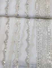 White Dyeable Georgette Fabric With Mirror & Sequins Work