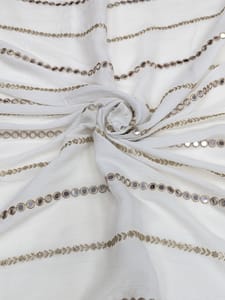 White Dyeable Chiffon Fabric With Mirror & Zari Work