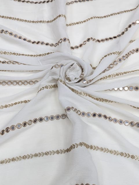White Dyeable Chiffon Fabric With Mirror & Zari Work