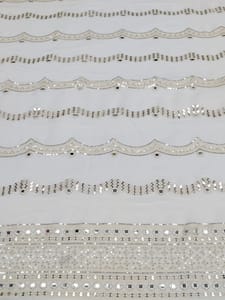 White Dyeable Georgette Fabric With Mirror & Sequins Work