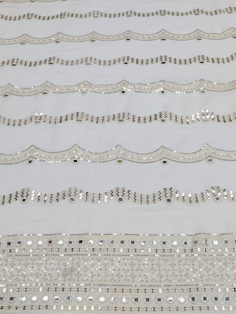White Dyeable Georgette Fabric With Mirror & Sequins Work