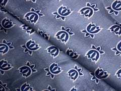 Grey Blue Lotus Floral Modal Satin Fabric
