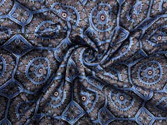 Black Blue Geometric Modal Satin Fabric