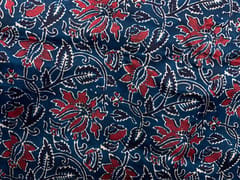 Dark Teal Blue Red Floral Modal Satin Fabric