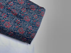 Dark Teal Blue Red Floral Modal Satin Fabric
