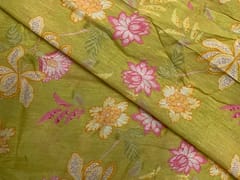 Yellow Floral Linen Organza Fabric