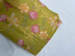 Yellow Floral Linen Organza Fabric