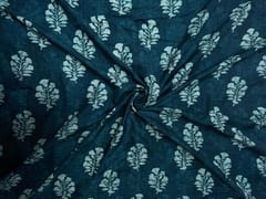 Dark Teal Green Floral Muslin Fabric