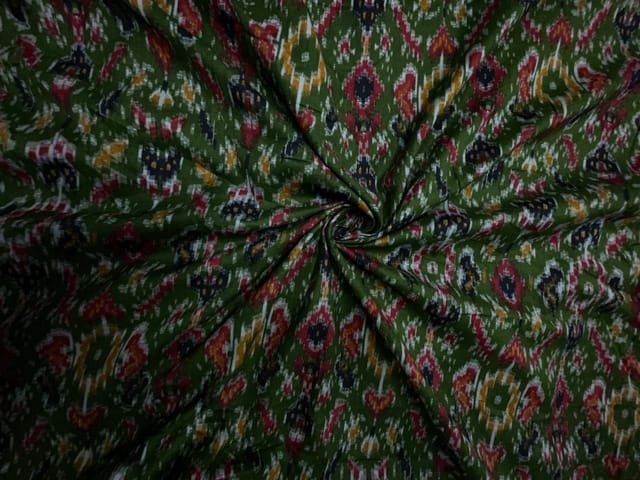 Mehndi Green Color Cotton Ikkat Fabric