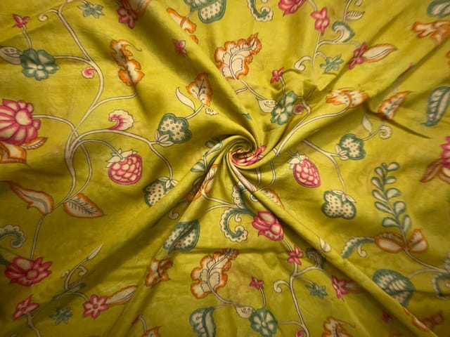 Mustard Floral Pure Chanderi Fabric