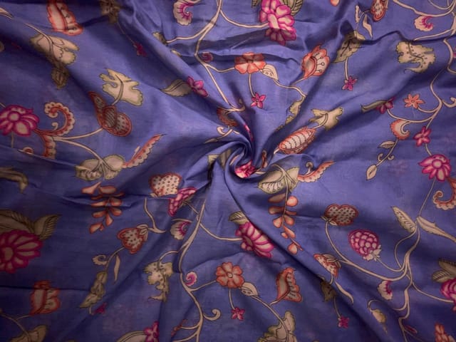 Lilac Floral Pure Chanderi Fabric