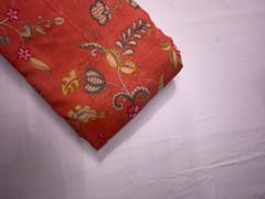 Dark Orange Floral Pure Chanderi Fabric