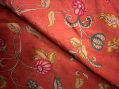 Dark Orange Floral Pure Chanderi Fabric