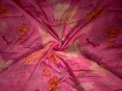 Pink Floral Pure Chanderi Fabric