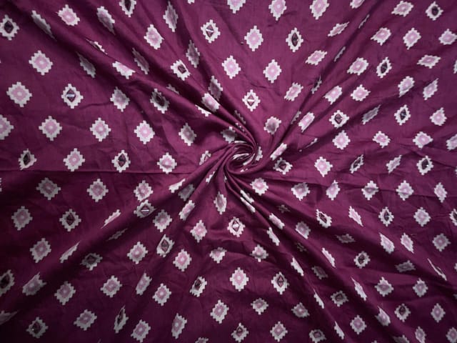 Deep Magenta Geometric Modal Satin Fabric