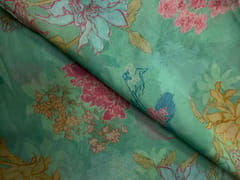 Sea Green Floral Pure Chanderi Fabric