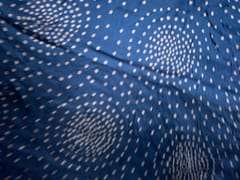 Blue & White Dots Modal Satin Fabric