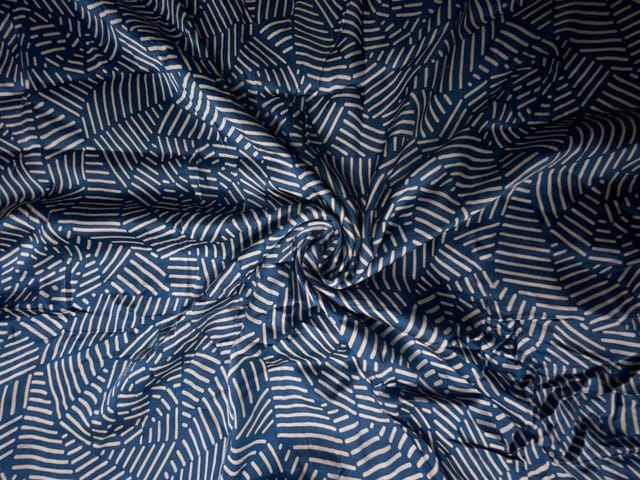 Blue Abstract Modal Satin Fabric